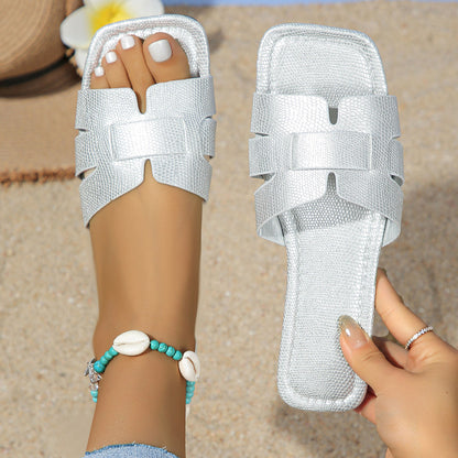 Summer Comfy Flat Slide Sandals Silver