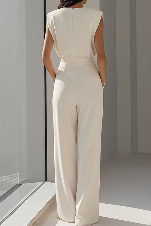 Round Neck Sleeveless High Waist Wide Leg Jumpsuit