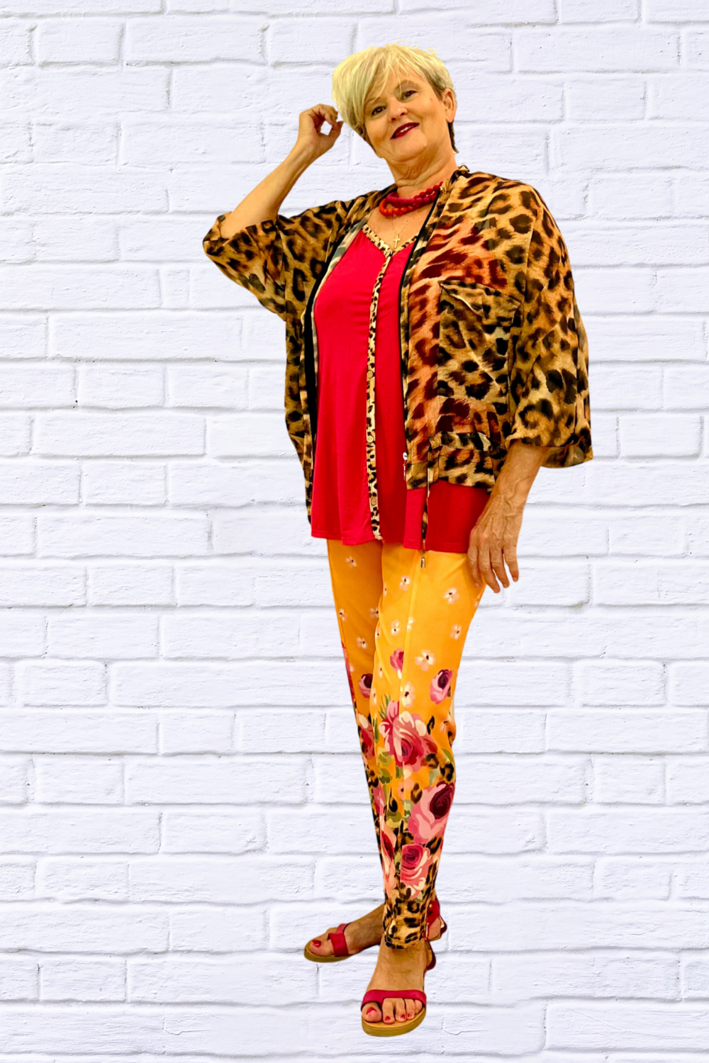 Demi Plus Mix and Match Camisole Top - Cerise pink and Animal Combo