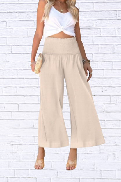 Wide-Leg Smocked Waist Pants