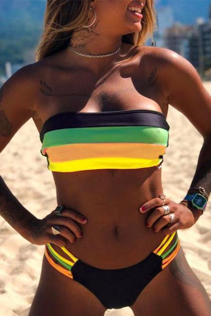 Rainbow Striped Tube Top Bandeau Bikini Set 2