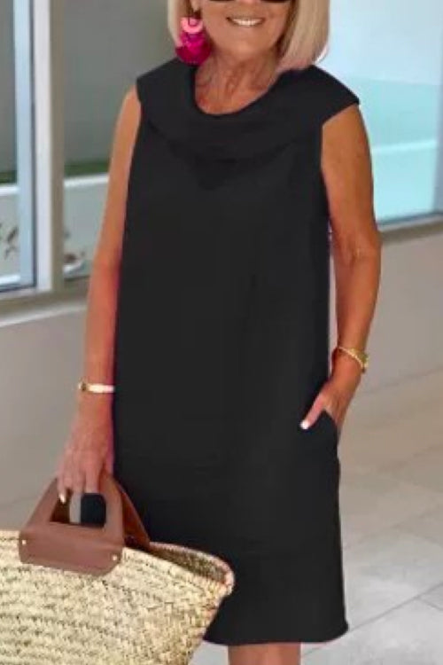 Solid Sleeveless Cotton Linen Loose Dress Black