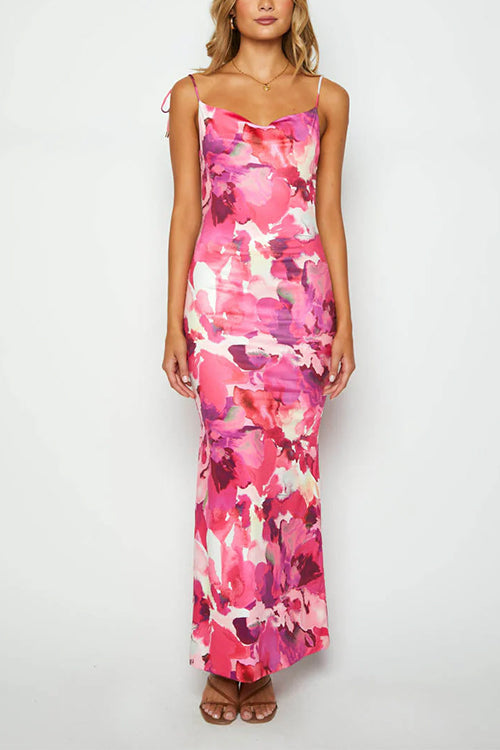 Rosiedress Tie Shoulder Backless Printed Maxi Cami Dress