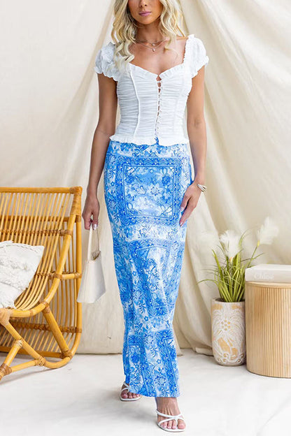 High Rise Floral Print Maxi Skirt