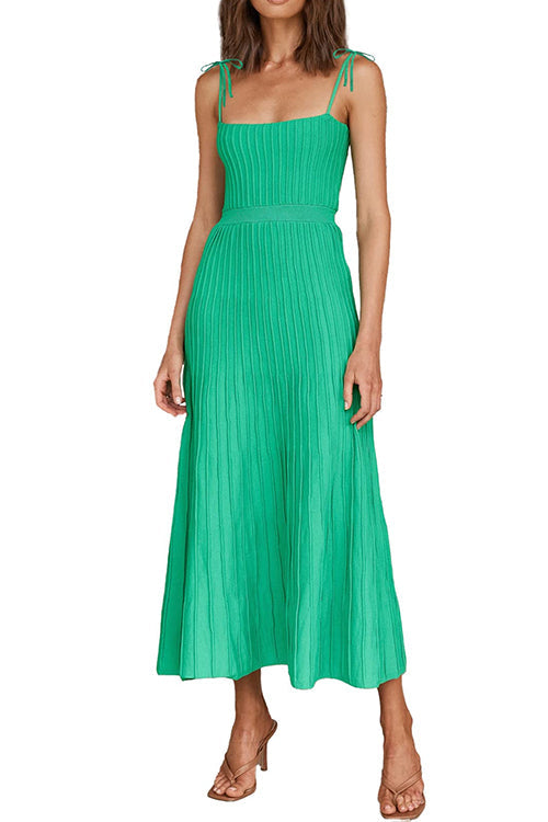 Tie Shoulder High Waist Knit Maxi Cami Dress Green