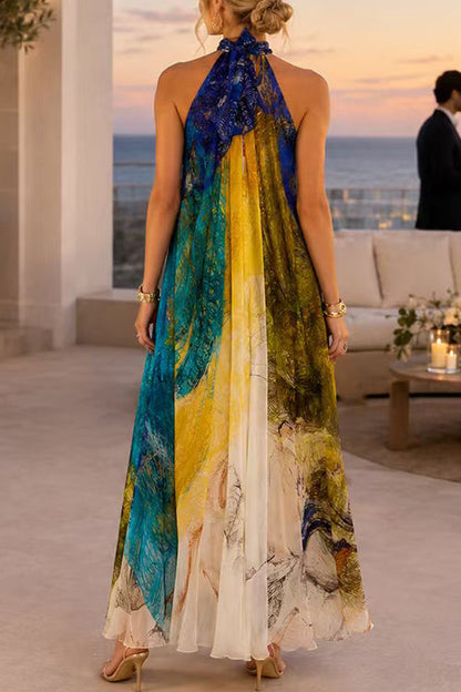 Halter Neck Sleeveless Printed Dress