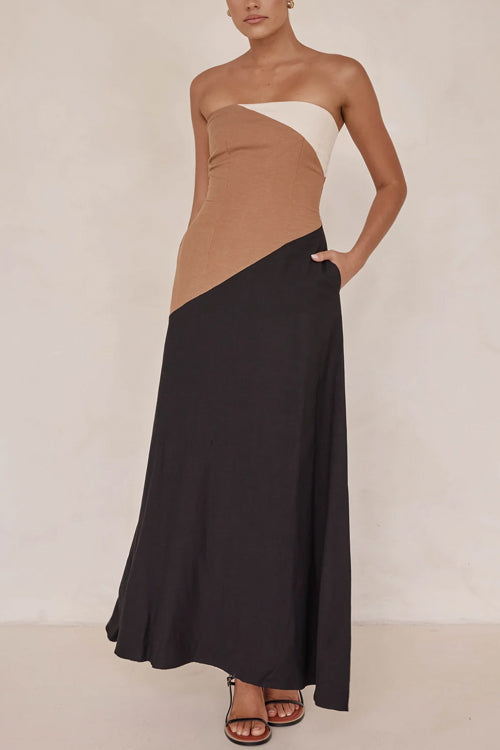 Rosiedress Strapless Color Block Pocketed Maxi Party Dress