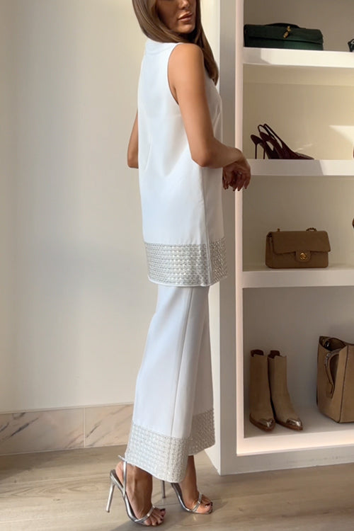 Set aus ärmellosem Oberteil mit Rollkragen und Hose mit weitem Bein