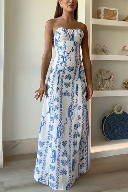 Strapless Tube Printed Maxi Party Dress