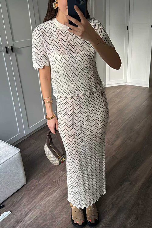 High Rise Zigzag Patterned Side Slit Maxi Skirt