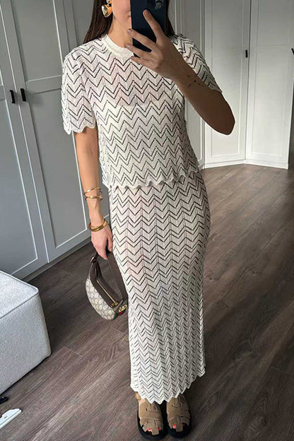 High Rise Zigzag Patterned Side Slit Maxi Skirt