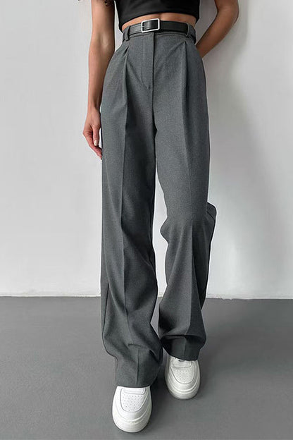 High Rise Pocketed Straight Leg Suit Pants