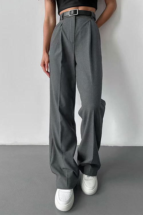 High Rise Pocketed Straight Leg Suit Pants