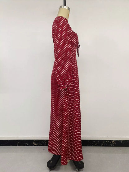 Square Neck Polka Dot Long Sleeve Maxi Dress