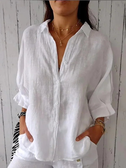 Casual Cotton Linen Back Lace-Up Shirt