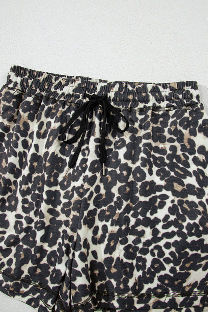 Leopard Round Neck Top And Shorts Set
