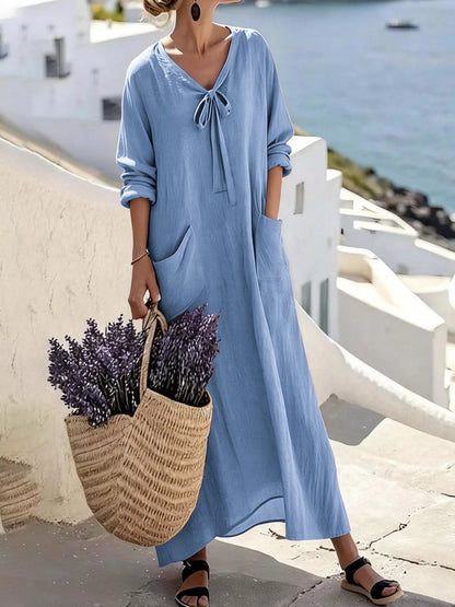 Full Size Long Sleeve Loose Maxi Dress with Pockets Plus Size