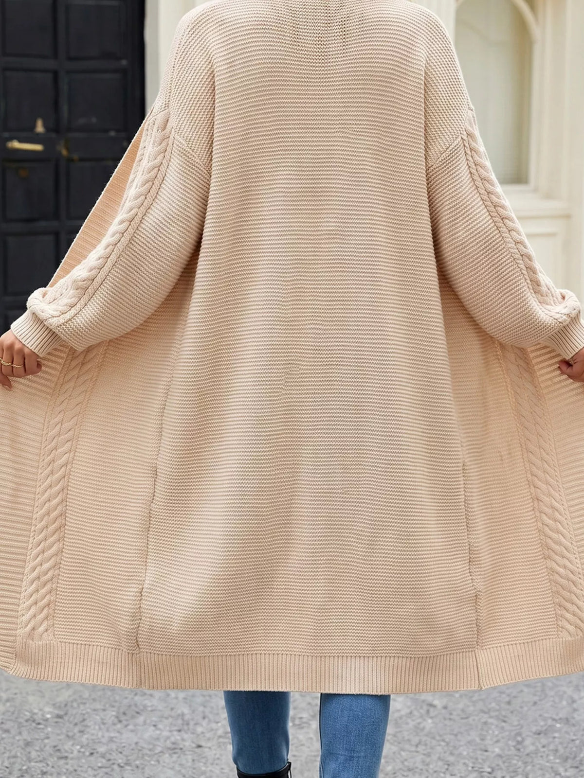 Cable-Knit Open-Front Longline Cardigan
