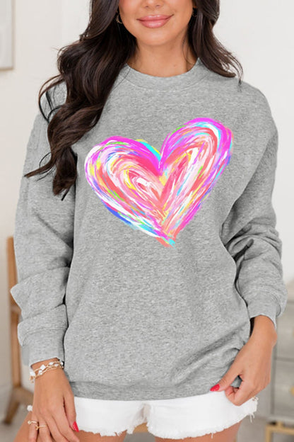 Blue Zone Planet | Valentine’S Day Heart Round Neck Drop Shoulder Sweatshirt