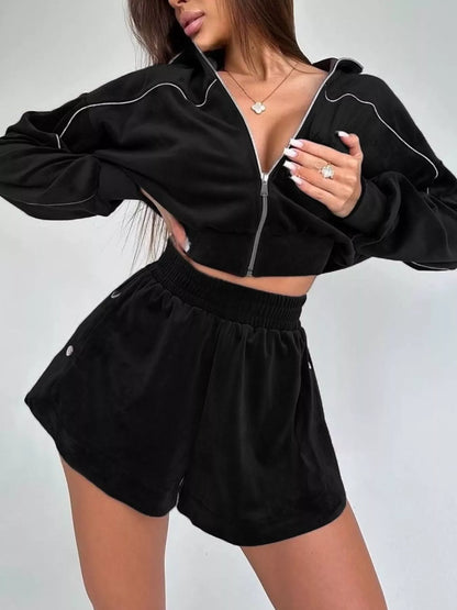 Zip-Up Outerwear and Shorts Set