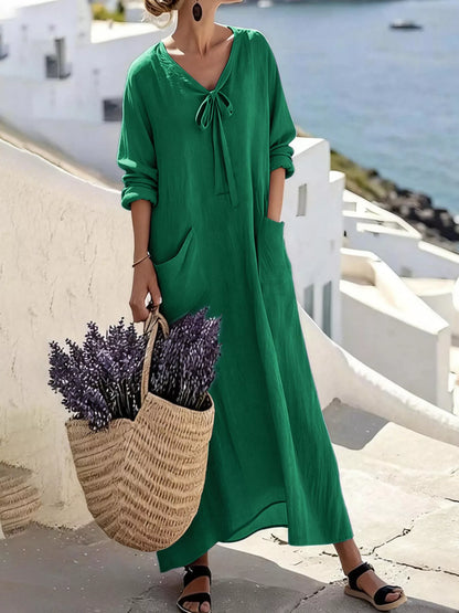 Full Size Long Sleeve Loose Maxi Dress with Pockets Plus Size