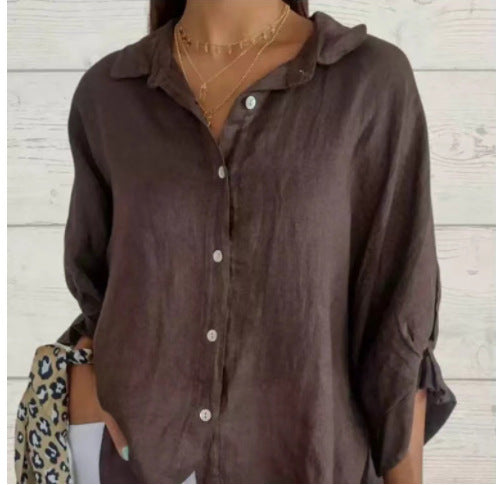 Casual Cotton Linen Back Lace-Up Shirt