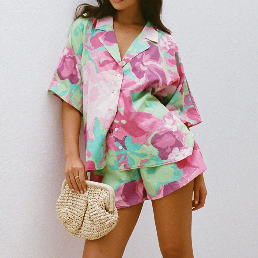 Casual Printed Shirt & Shorts Two-Piece Set