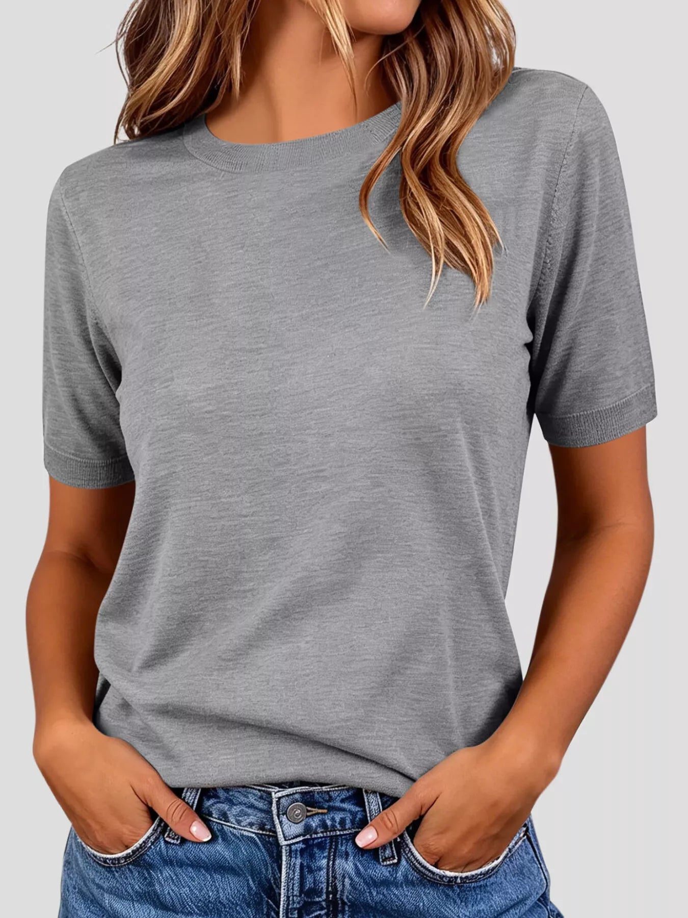 Classic Crew Neck Short Sleeve Knit Top