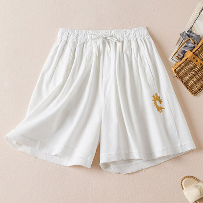 5-Color Thin Retro Daisy Embroidered Casual Shorts