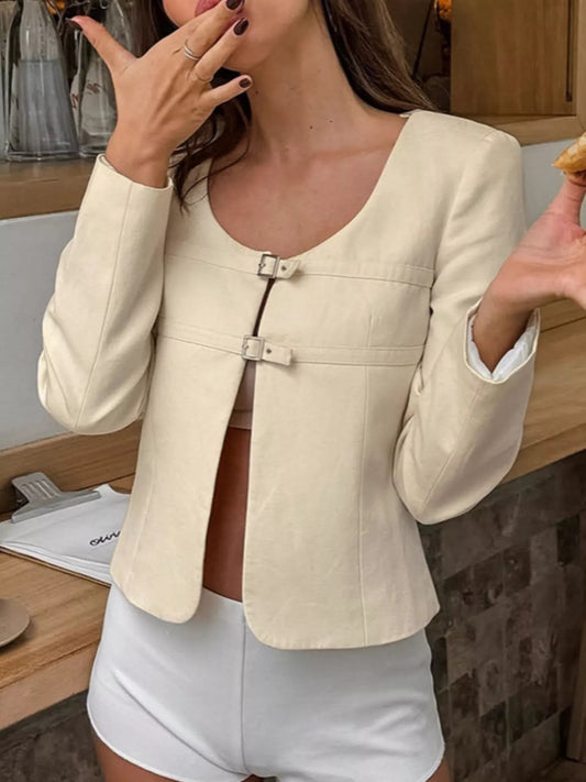Buckle-Front Cropped Jacket