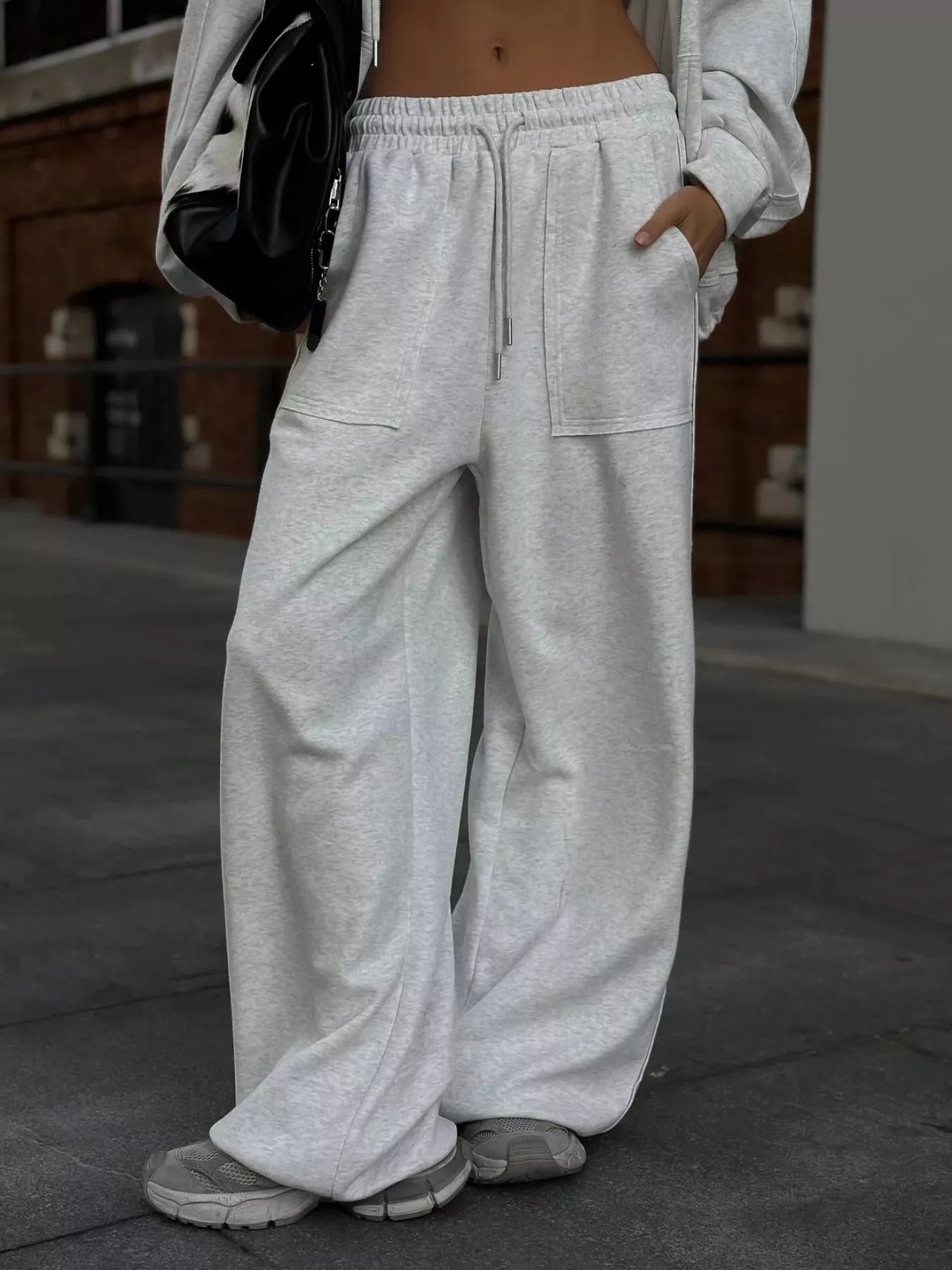 Oversized Zip-Up Hoodie and Wide-Leg Pants Set