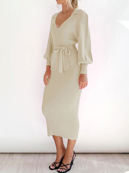 Blue Zone Planet | Tied Long Sleeve Wrap Sweater Dress