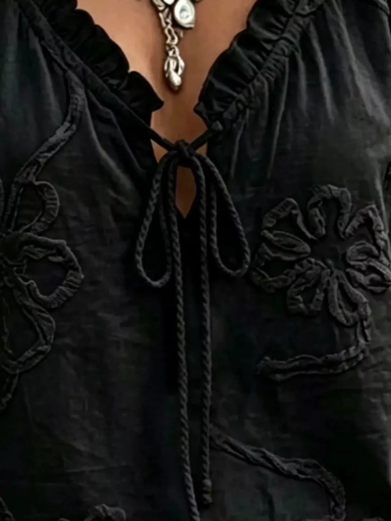 Plus Size Floral Tie Front 3/4 Sleeve Blouse