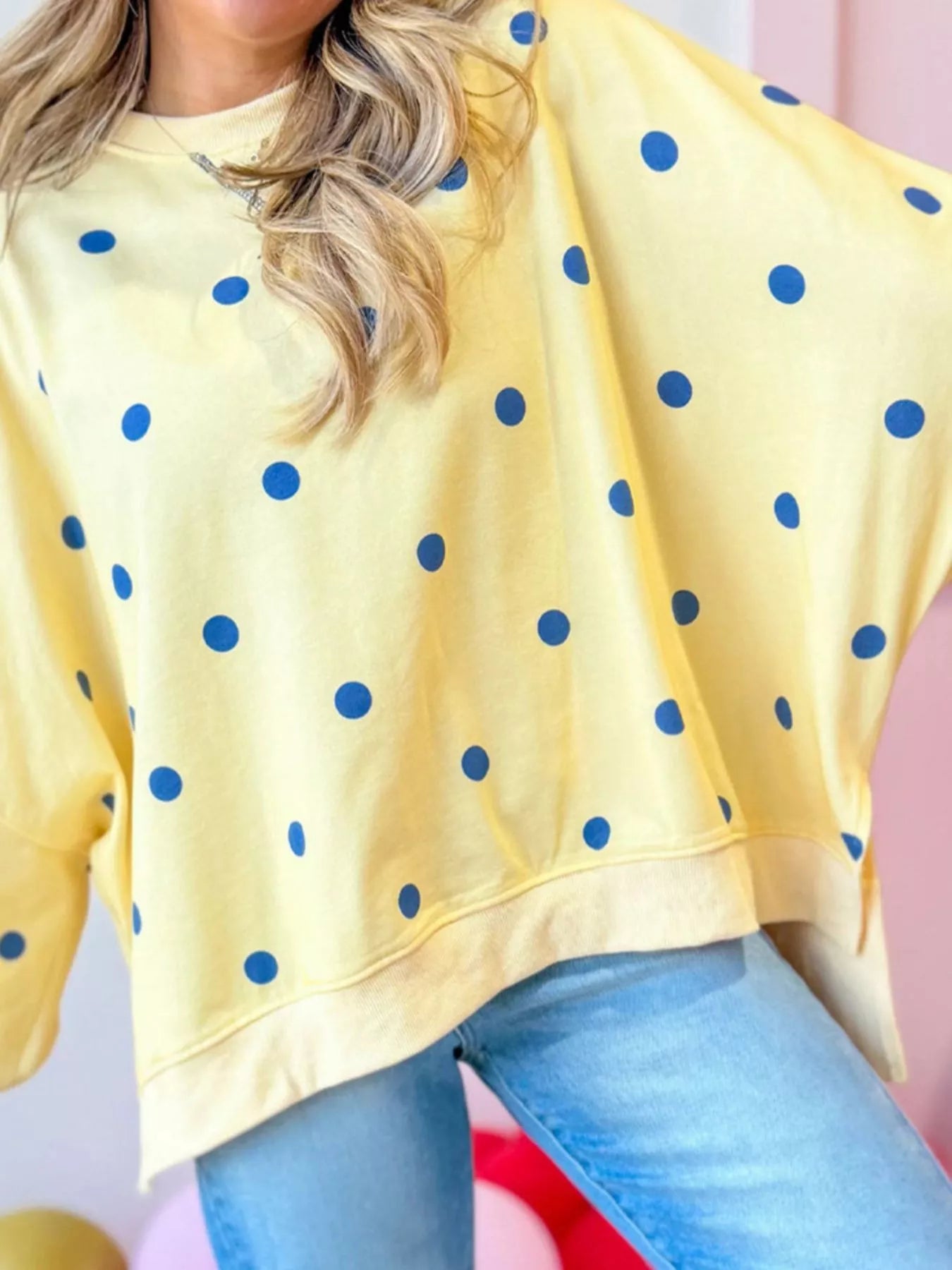Side Slit Polka Dot Oversized Sweatshirt