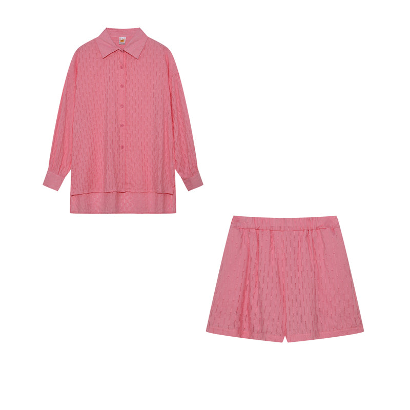 Jacquard Bubble Sleeves Shirt & Shorts Suits