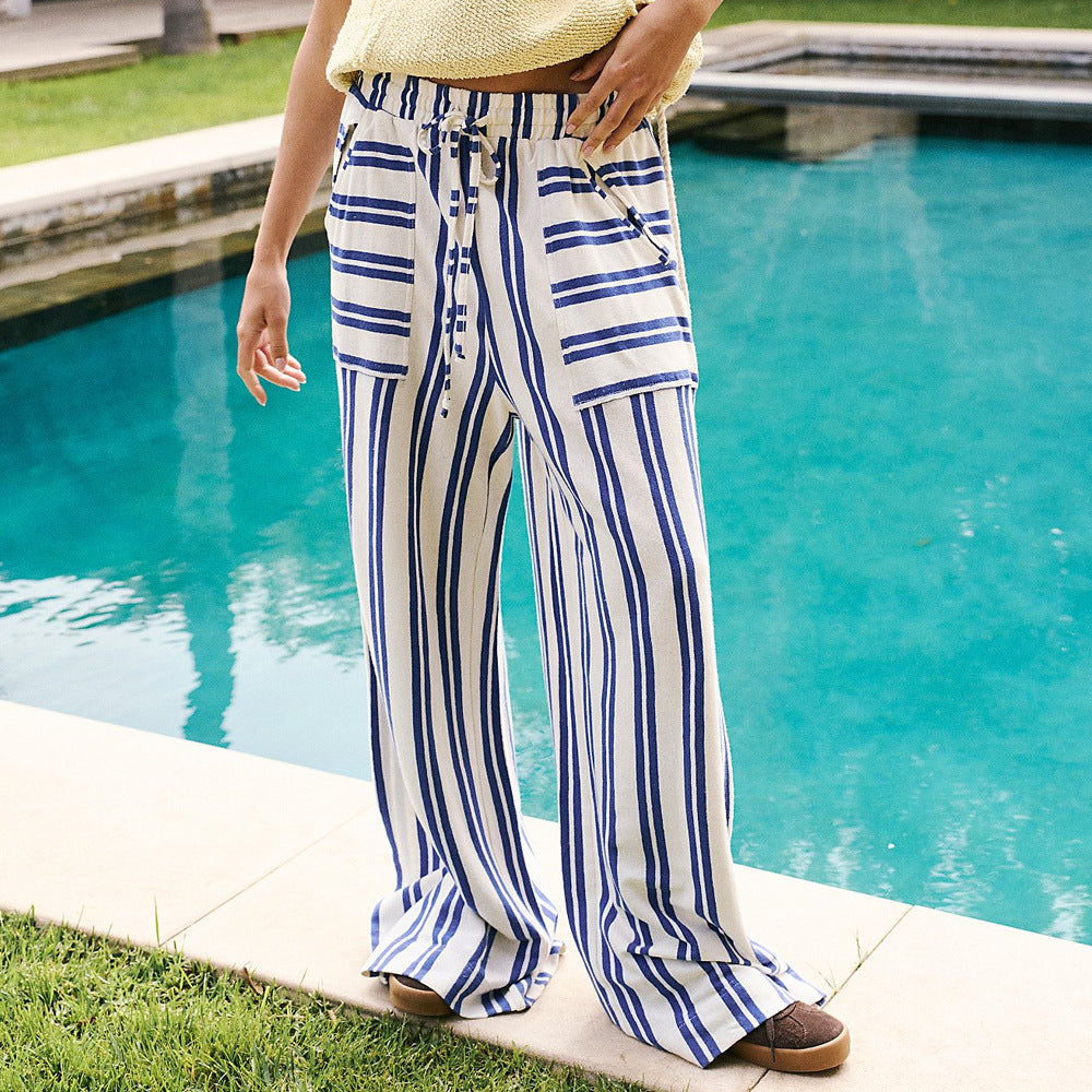 Casual Striped Wide Leg Trousers