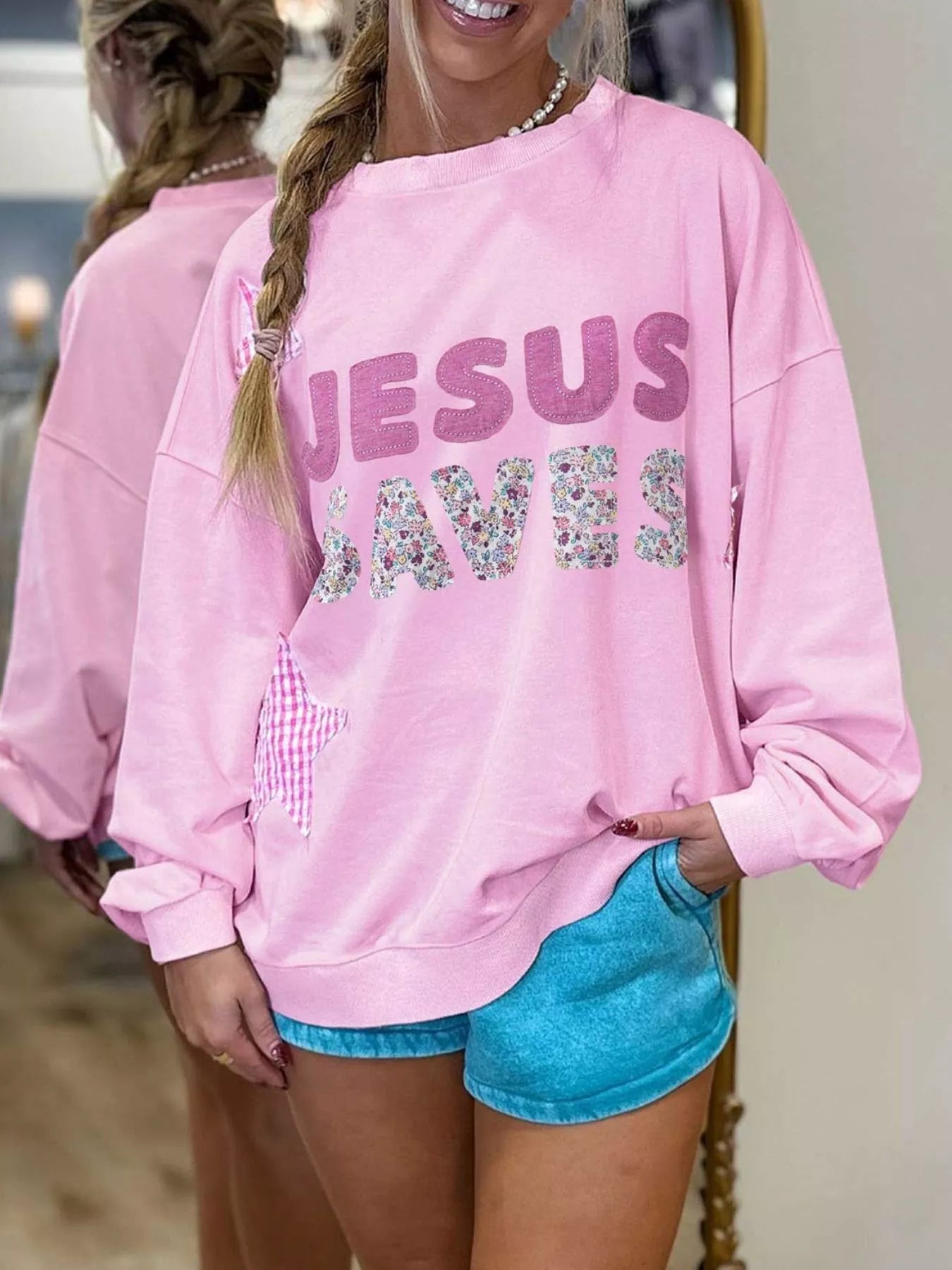 JESUS SAVES Dropped Shoulder Sweatshirt