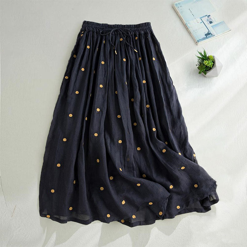 Polka-dot cotton and linen double-layer skirt