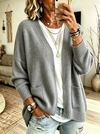 Open Front Knit Cardigan with Pockets