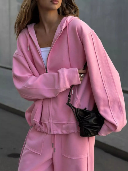 Oversized Zip-Up Hoodie and Wide-Leg Pants Set