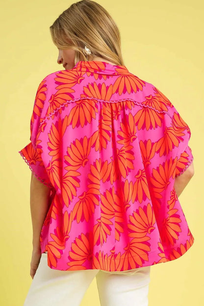 Umgee Printed Button-Up Relaxed Shirt