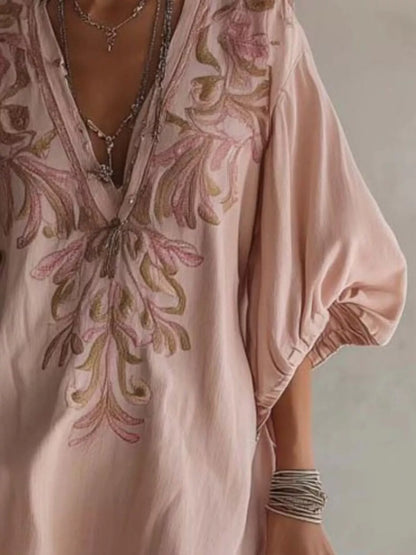 Full Size Embroidered V-Neck Mini Dress Plus Size