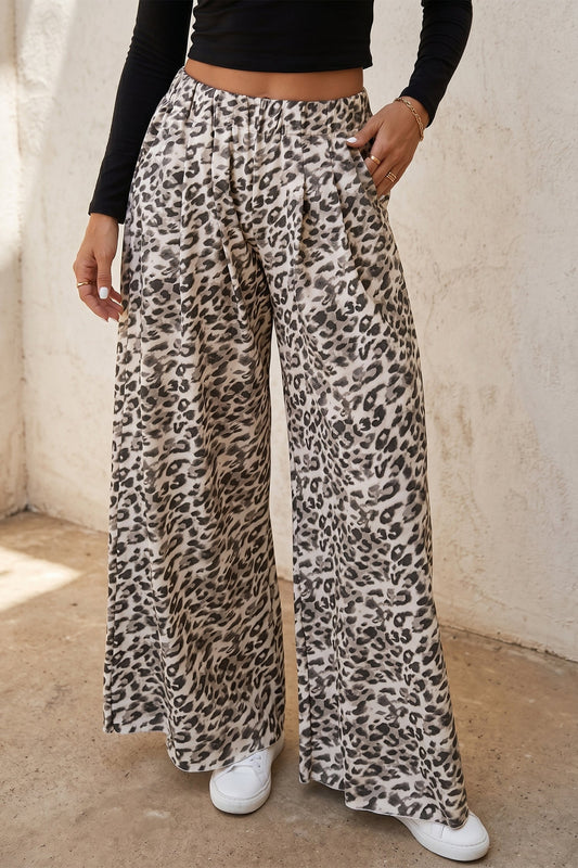 Multicolour Leopard Print Wide Leg Full Length Pants
