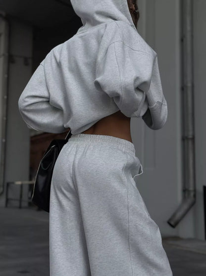 Oversized Zip-Up Hoodie and Wide-Leg Pants Set