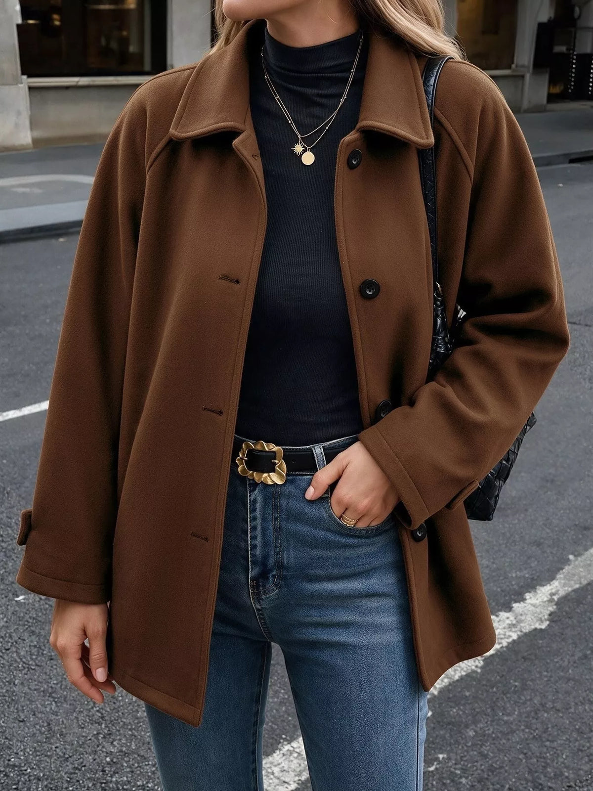Single-Breasted Raglan Sleeve Outerwear