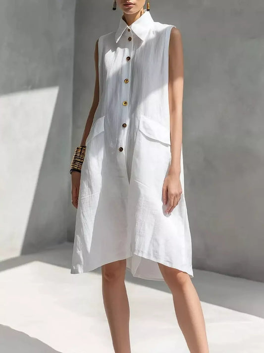 Plus Size Button Front Sleeveless Dress for Women