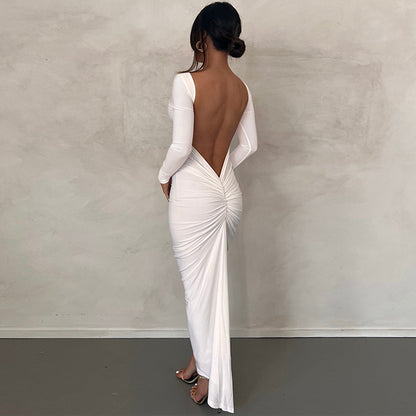 Sexy Backless Solid Color Maxi Dress