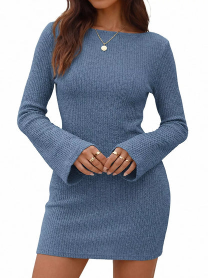Ribbed Knit Long Sleeve Slim Fit Sweater Dress