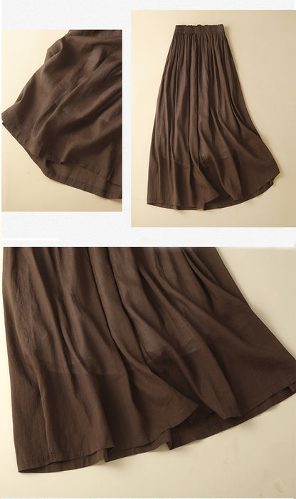 Amoi Thin Double-layer Lined Artistic Cotton Linen Skirt