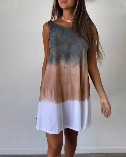 Tie-dye printed sleeveless loose dress